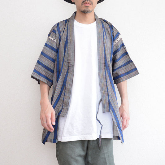 A Summer Classic Reimagined: Blue Striped Jinbei Kimono Jacket for Men