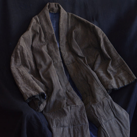 Showa Era Vintage Indigo Striped Kimono — Stylish Robe & Remake Inspiration