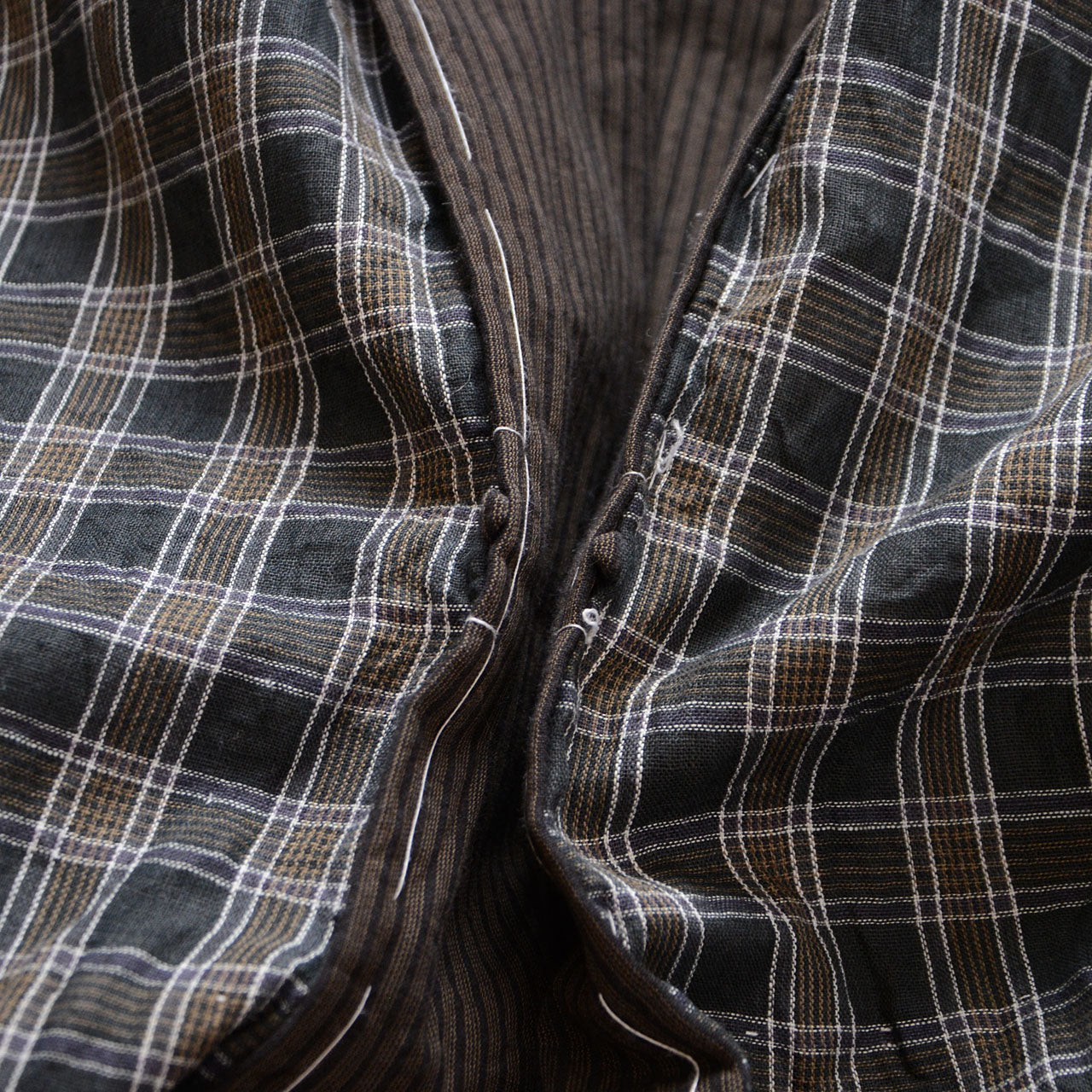 long haori jacket in muted tones and bold inner contrast