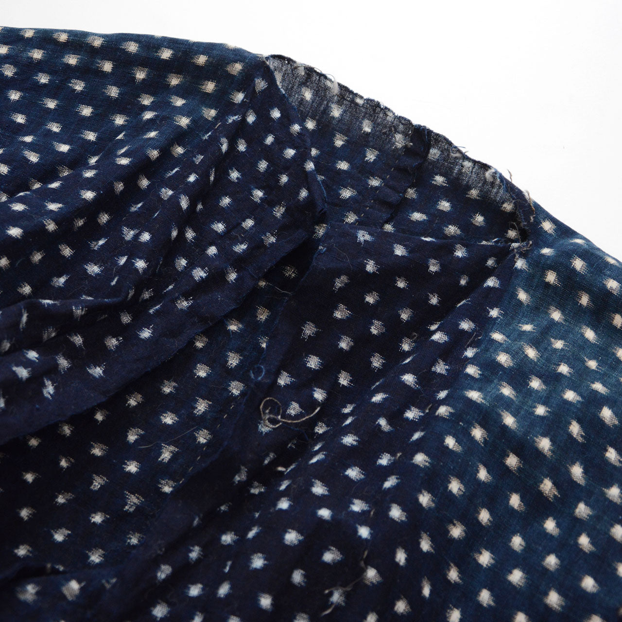 One-of-a-kind boro kimono with handmade kasuri pattern