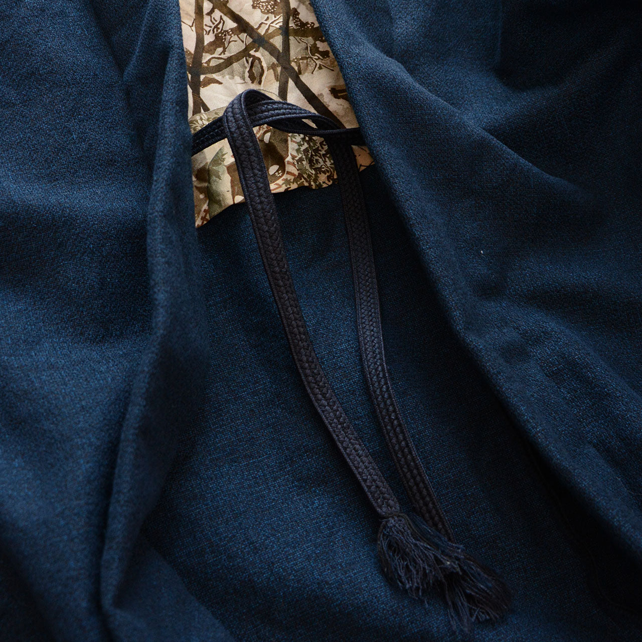 Japanese vintage haori with mixed blue fabric, casual and stylish