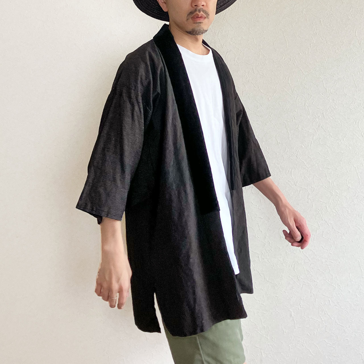 slow fashion japanese kimono jacket in natural indigo cotton