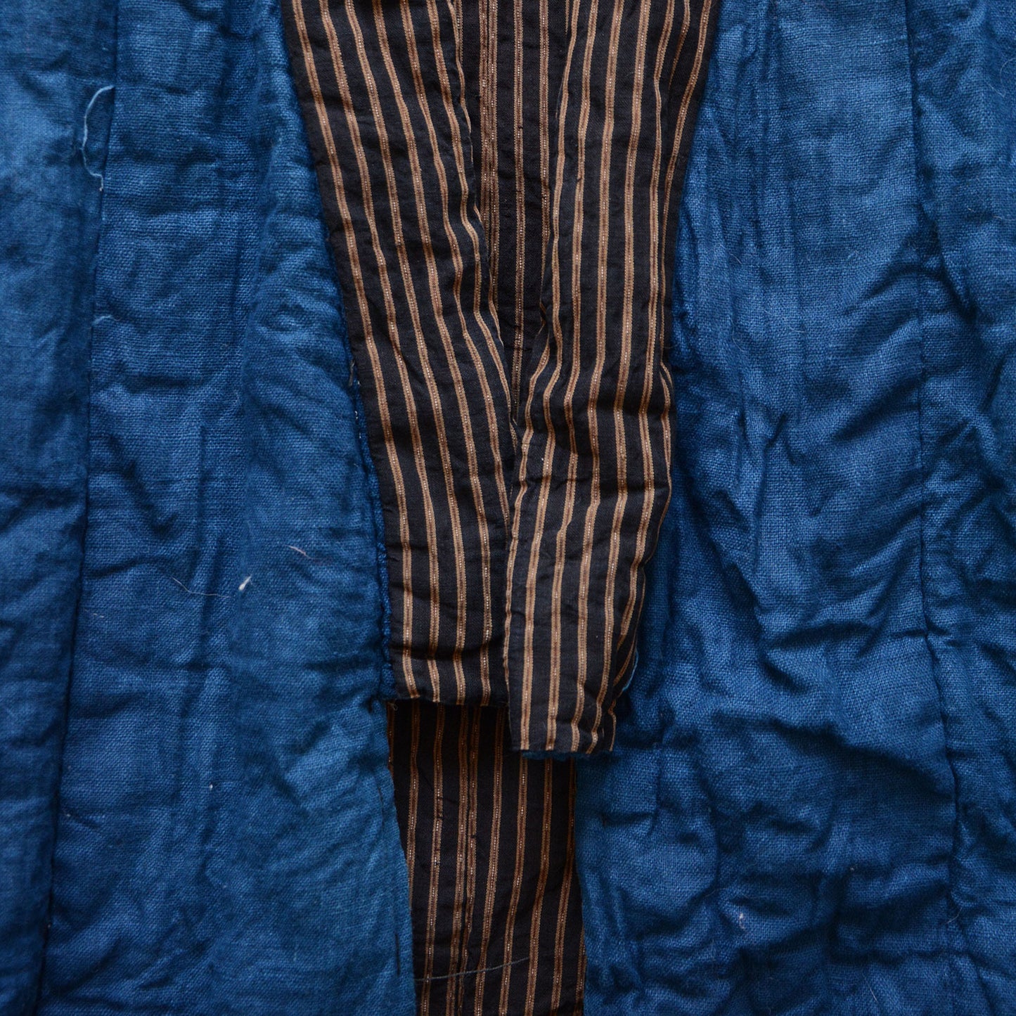 Soft cotton padded hanten kimono jacket with timeless indigo shima stripe design