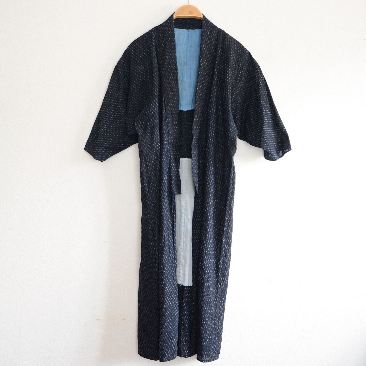 Kasuri Fabric Indigo Kimono Robe Long Cotton Japan Vintage
