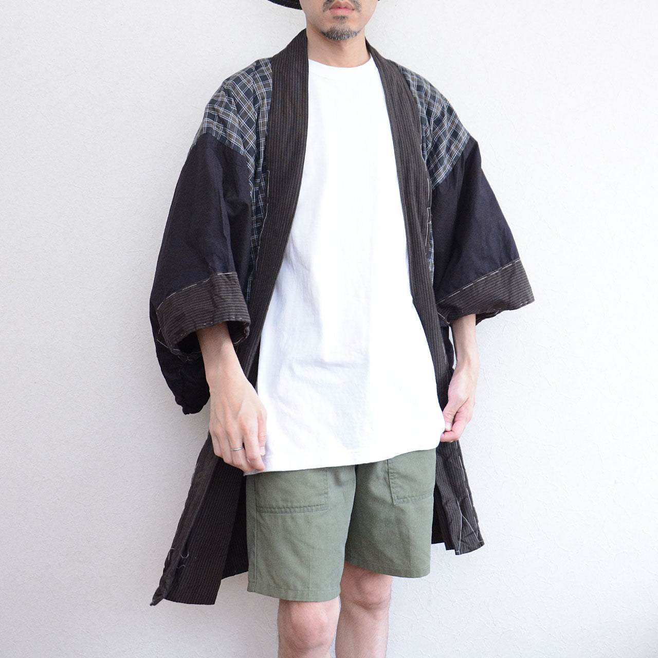 Japanese vintage clothing for men – cotton haori with striped outer