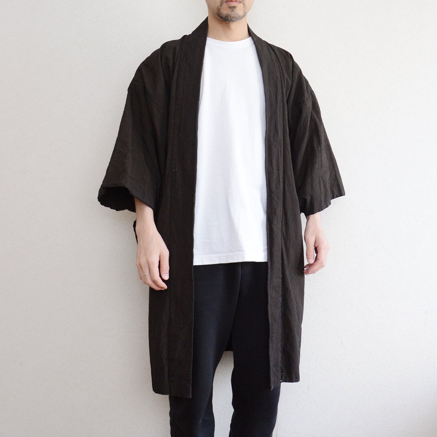 Cotton haori kimono for men featuring vintage Japanese stripe design