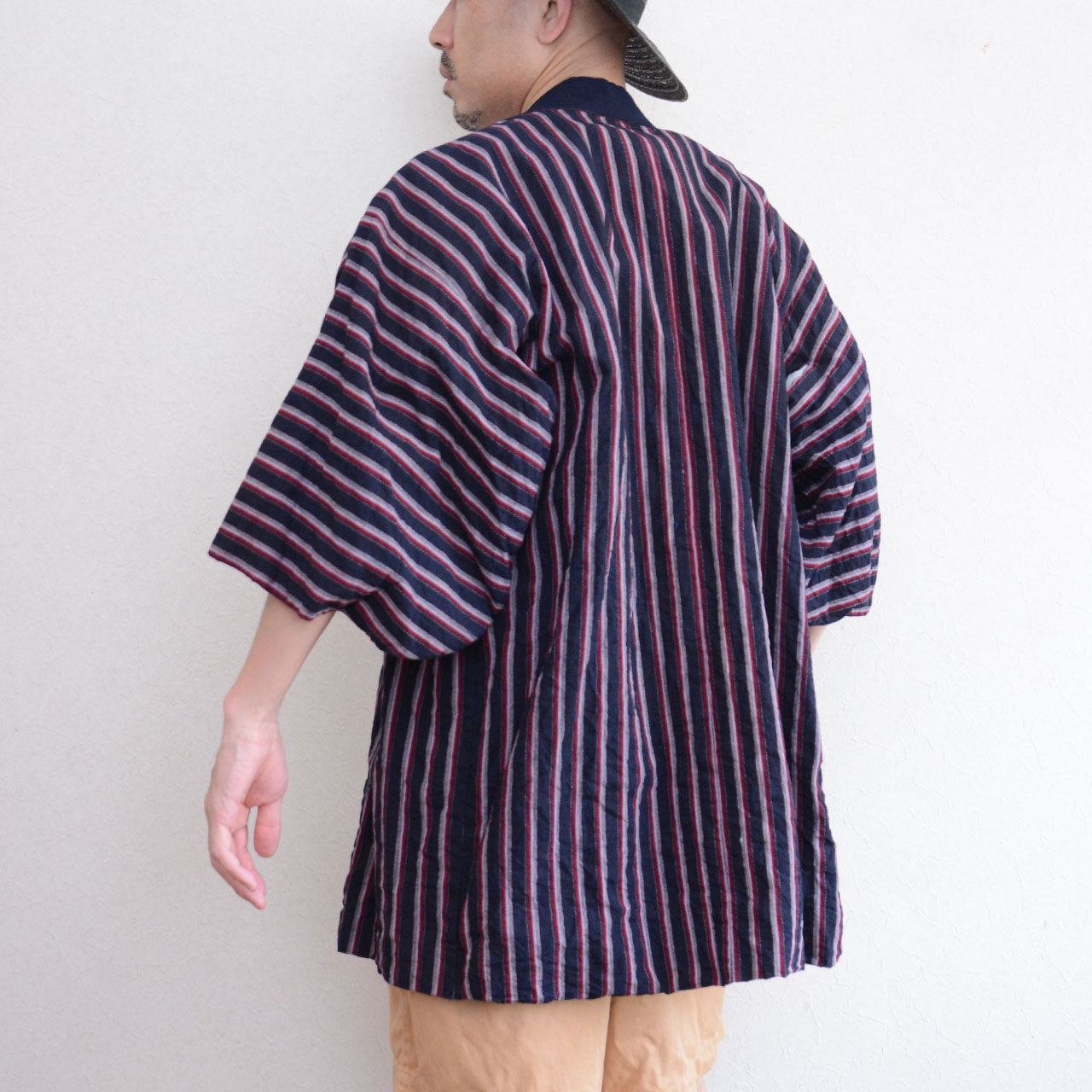 japanese vintage noragi jacket made of striped cotton with simple workwear design