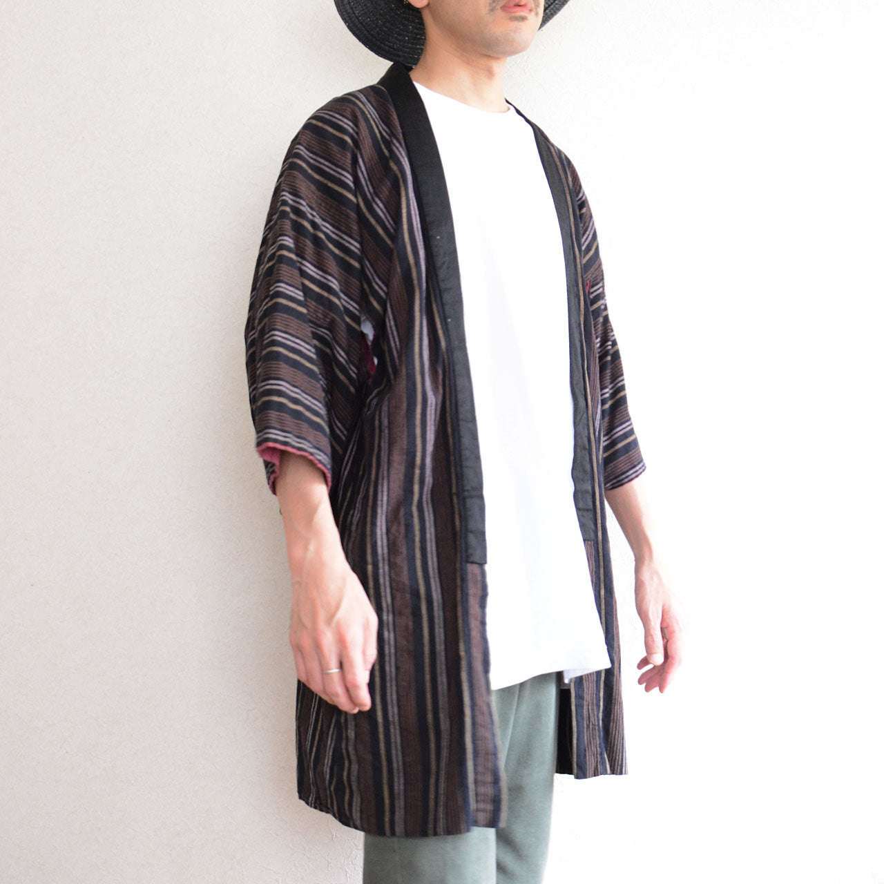 Classic striped noragi jacket made from natural cotton fibers