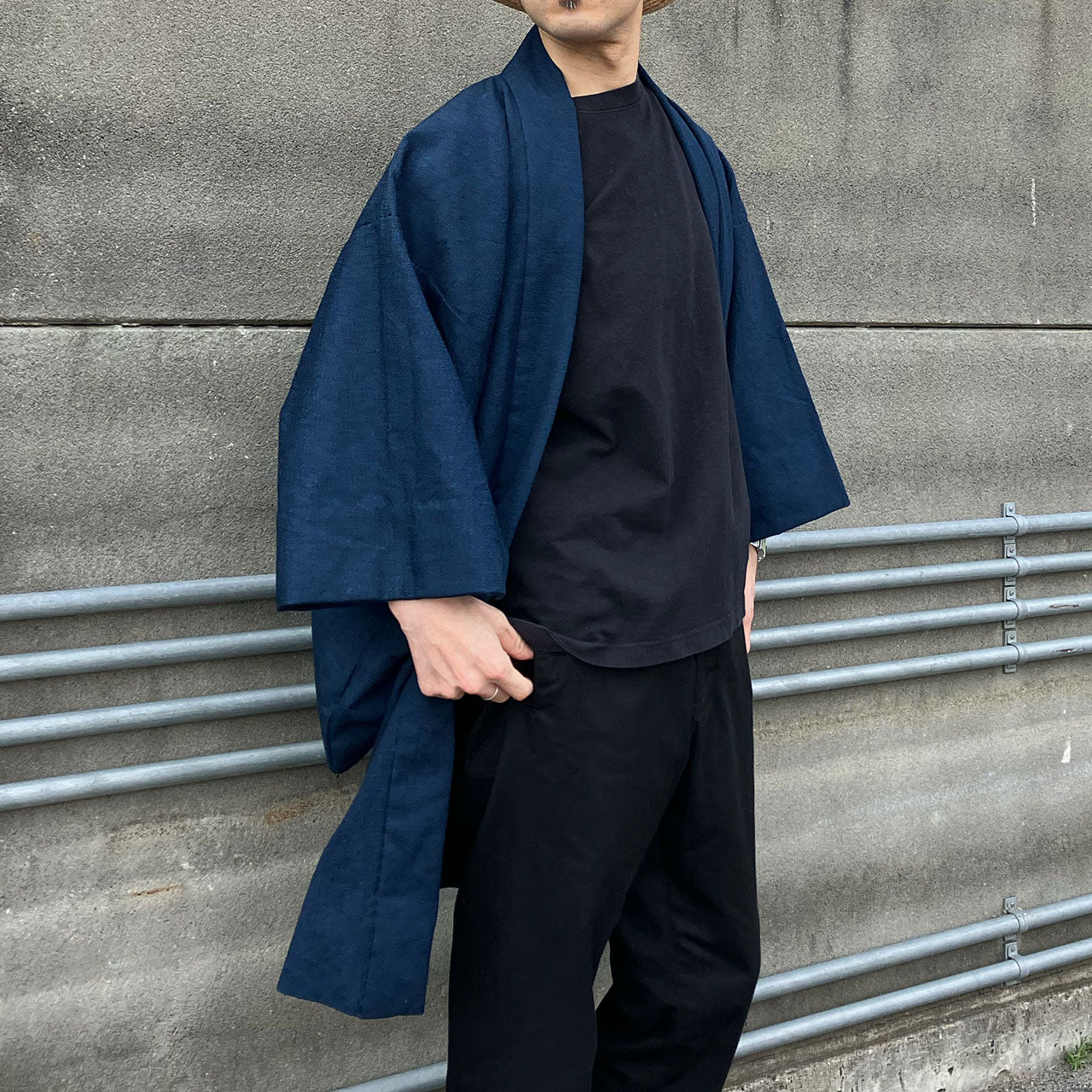 Men's haori kimono with classic blue pattern from mid-20th century Japan