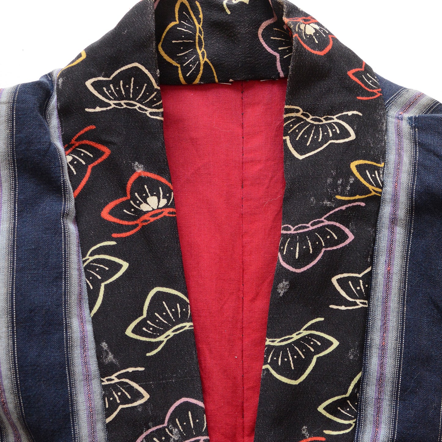 Hanten Jacket Kimono Padded Noragi Style Crazy Pattern Japanese Fabric Vintage
