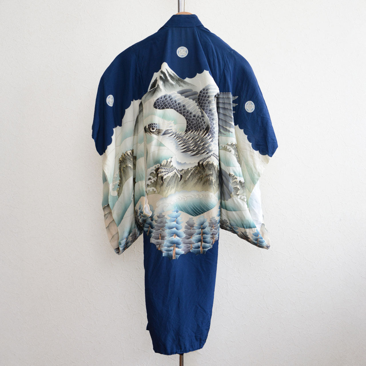 Authentic Japanese boys vintage kimono with crest and vibrant colors