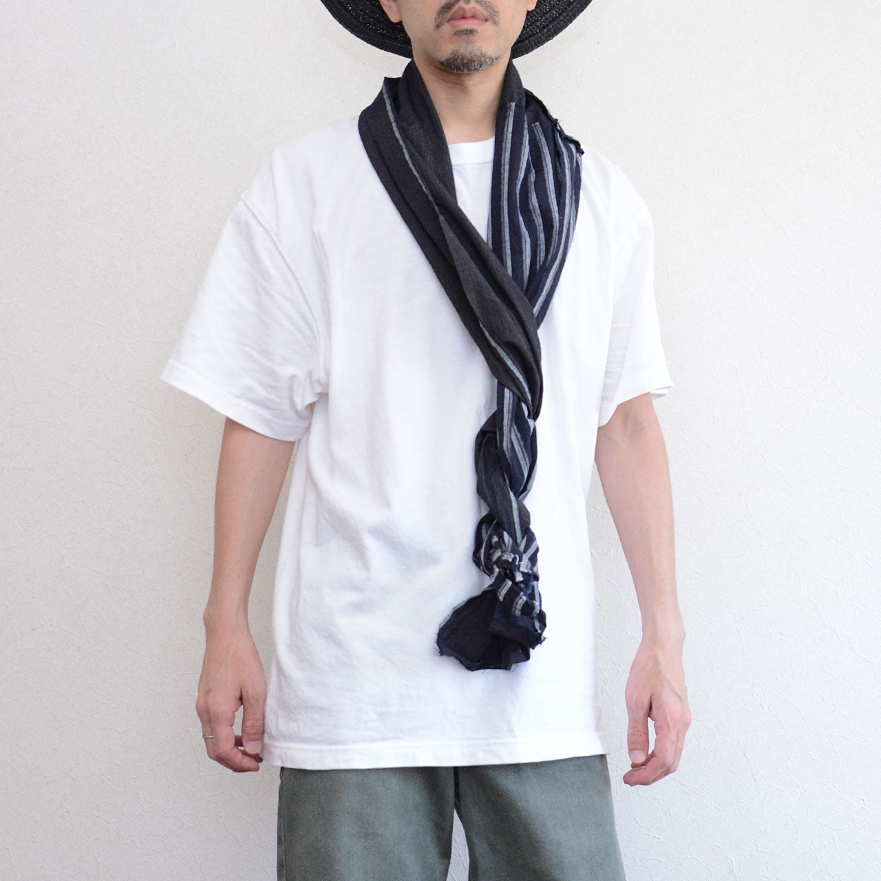 Traditional Japanese recycled fabric scarf with unique texture