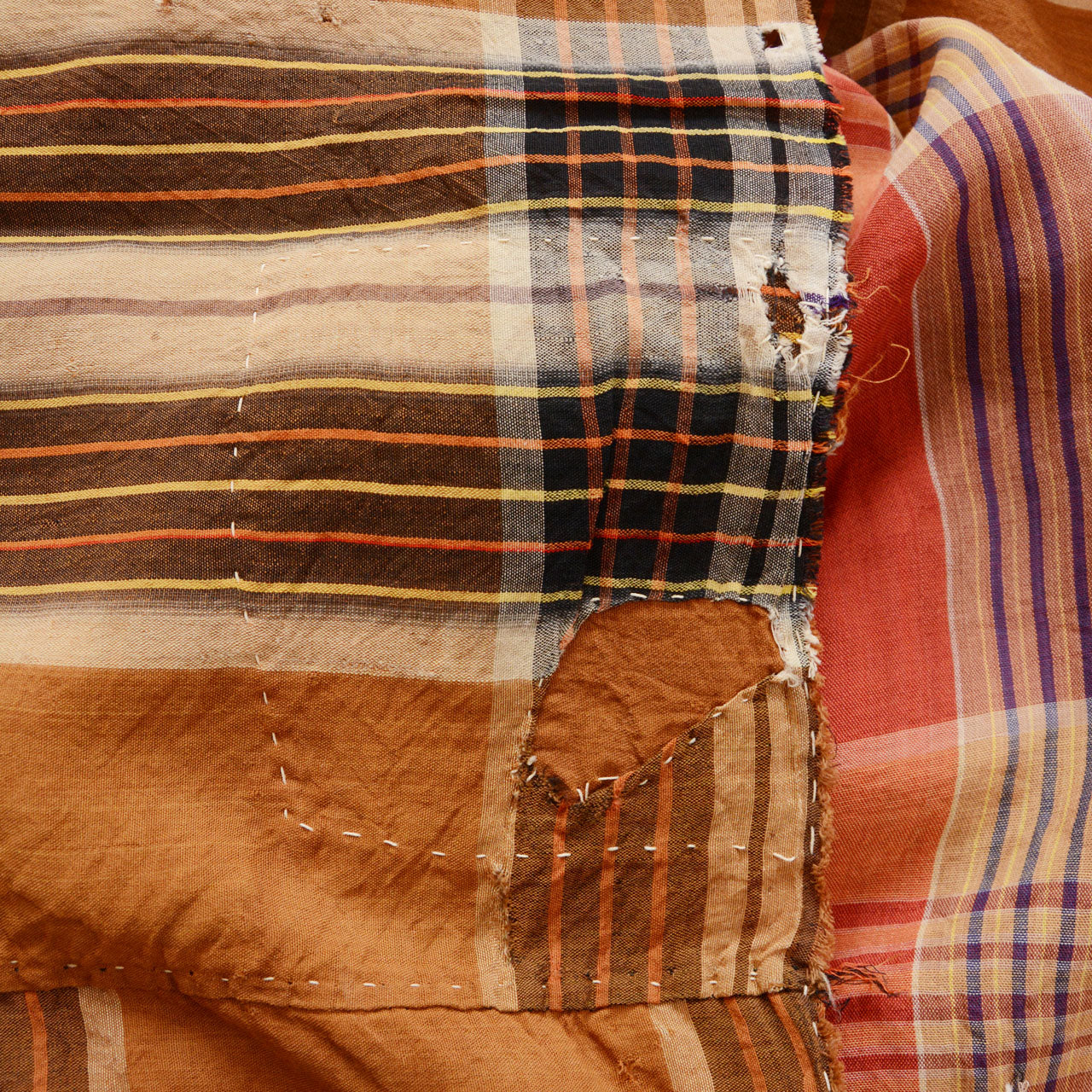 Hand-repaired vintage Japanese cotton fabric for patchwork and sewing projects