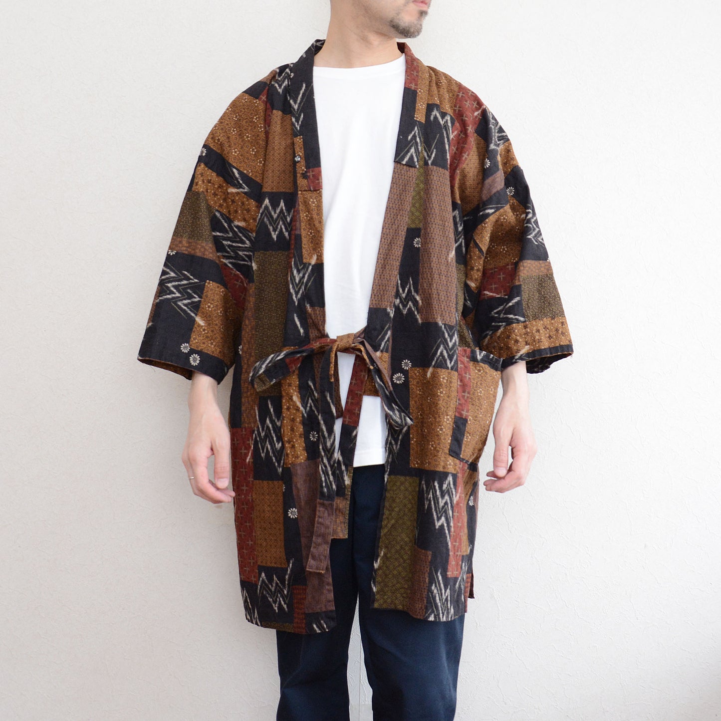Samue Jacket Haori Kimono Cotton Batik-Like Pattern Japanese Fabric Vintage