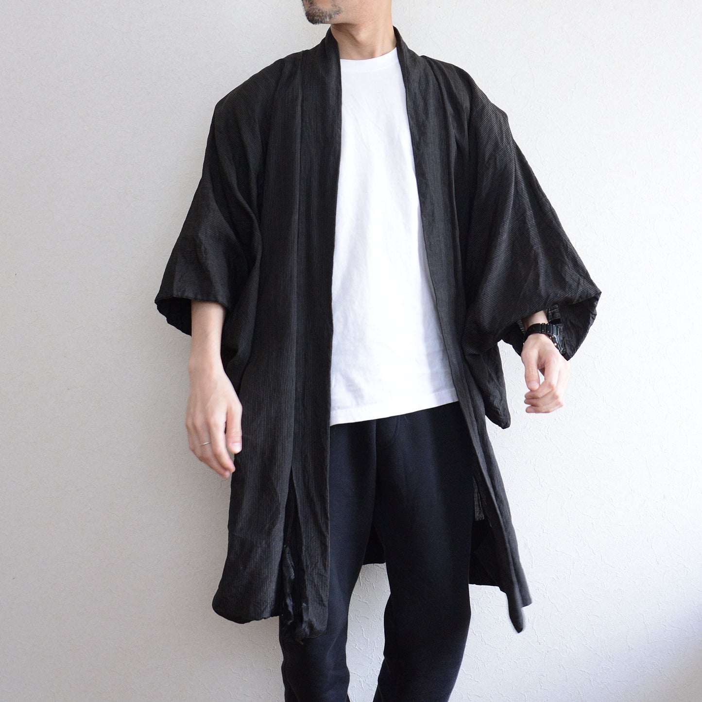 Haori Jacket Men Kimono Japanese Fabric Cotton Vintage Pinstripe Pattern