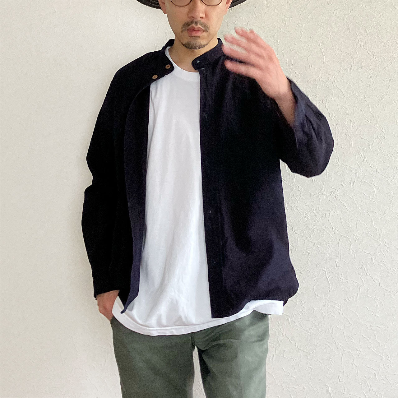 Japanese vintage indigo shirt with faded charm and hand-sewn label