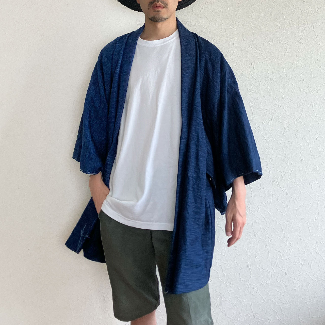 Vintage haori kimono jacket from Japan with blue mix color and dragon lining