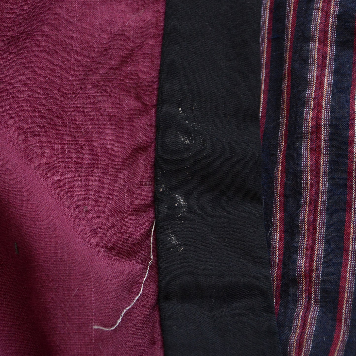 Traditional Japanese noragi kimono jacket in cotton with sashiko stitching and shima stripes