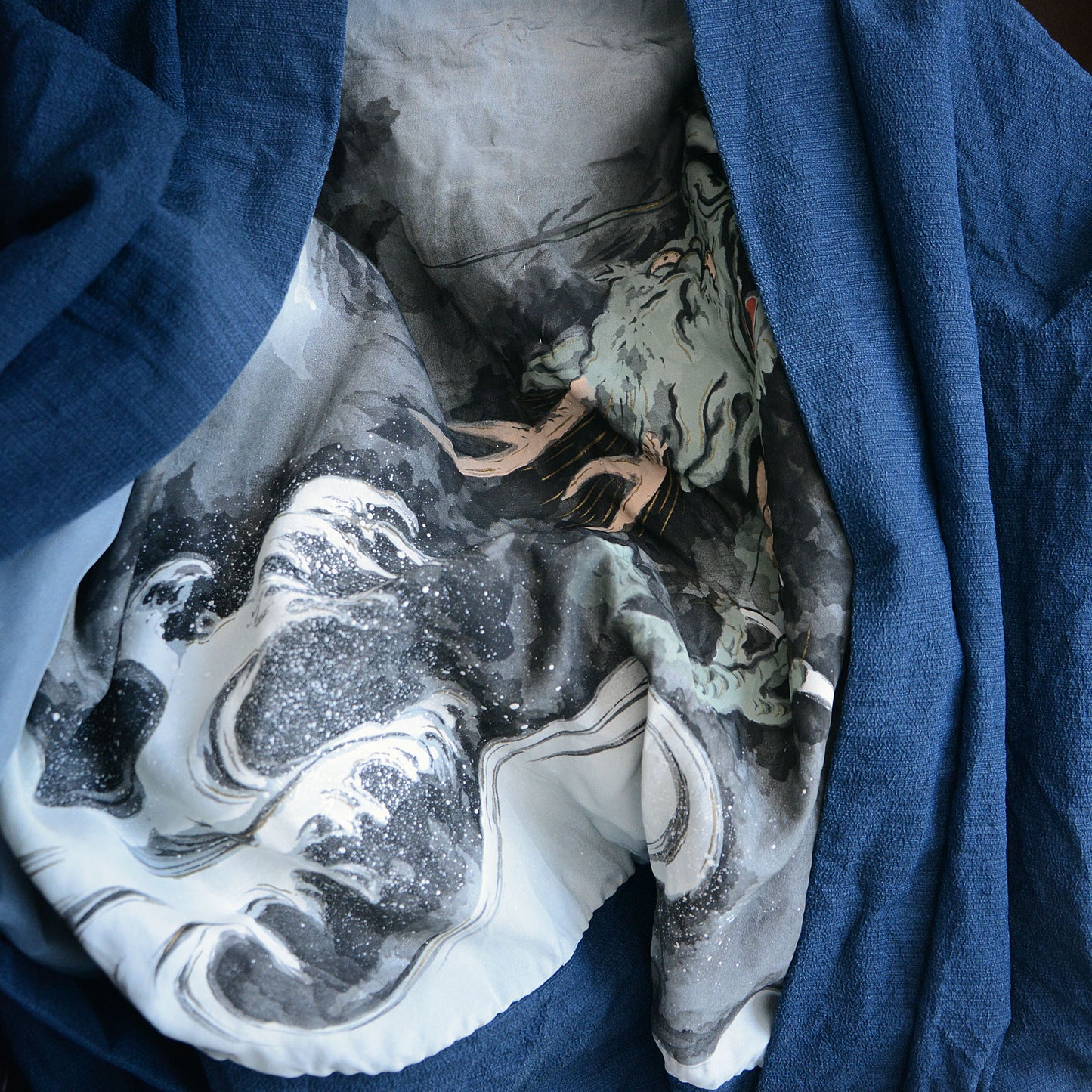 Handcrafted dragon artwork on vintage Japanese men’s haori kimono jacket