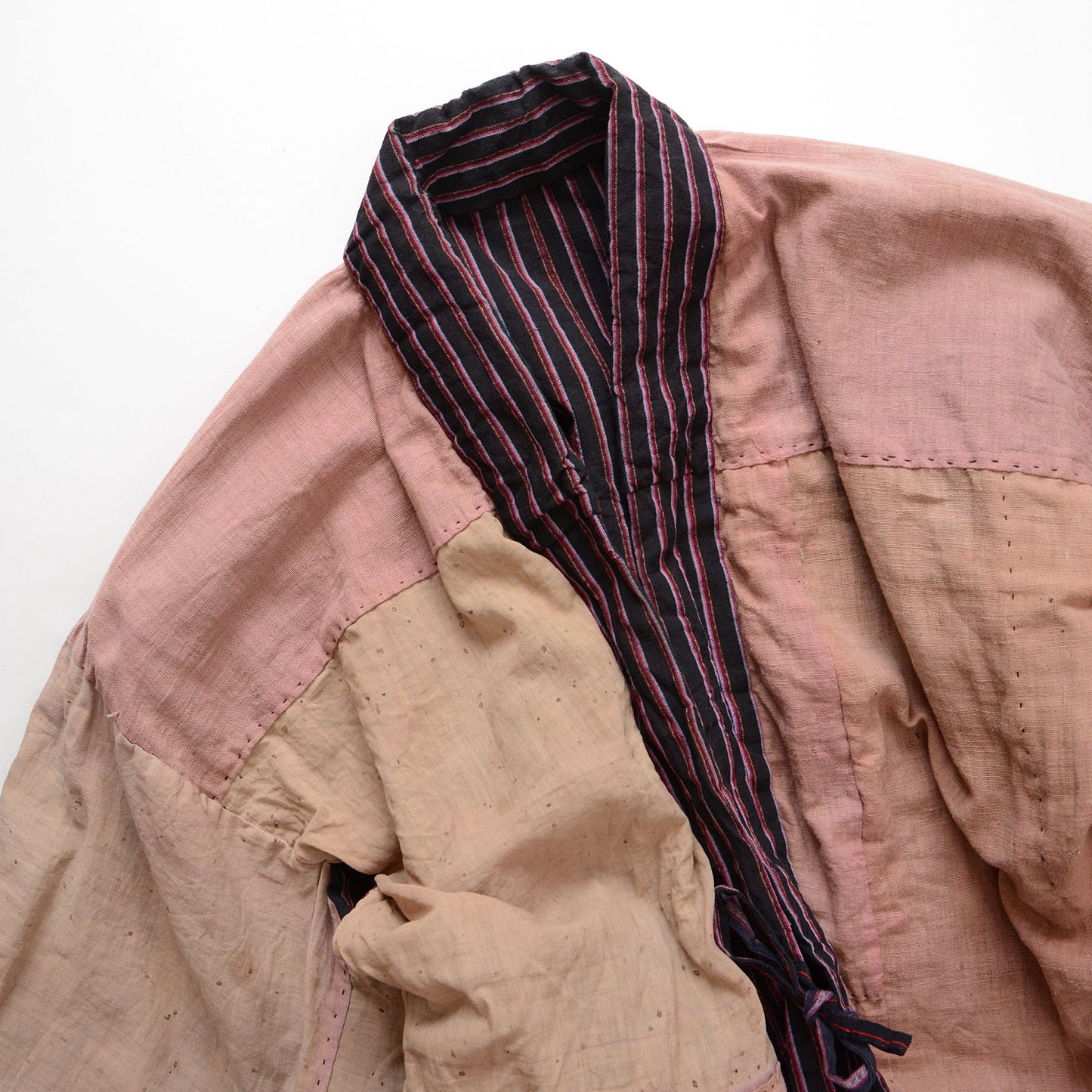 Boro Noragi Antique Kimono Jacket Japanese Fabric Cotton Vintage Stripe Pattern Crazy Patchwork Fade