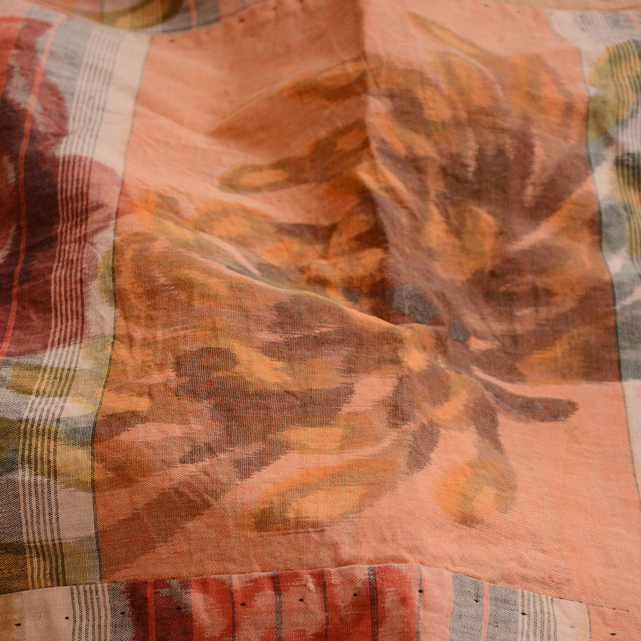 Japanese rustic floral fabric with timeworn charm