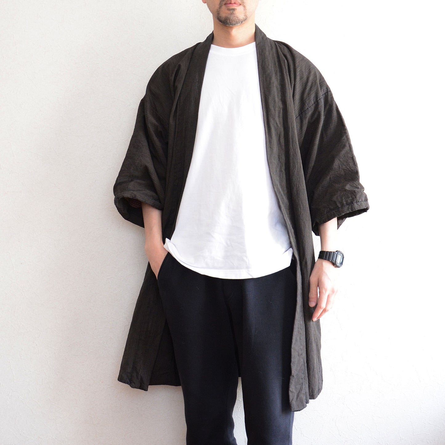 Authentic Japanese haori jacket for men with vintage striped cotton textile