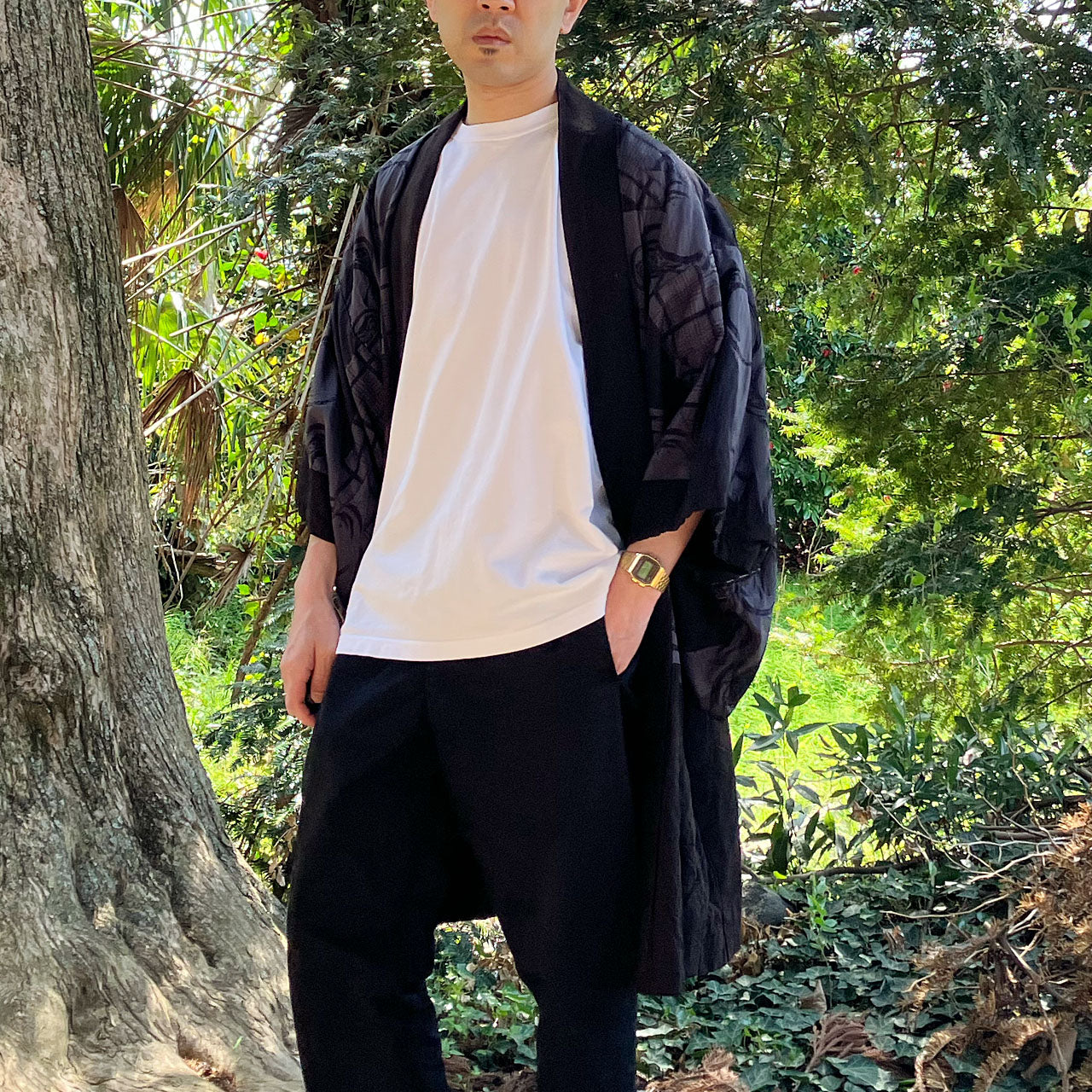 Vintage Showa Haori Kimono Jacket with Daruma Lining – Men's Japanese Kimono Art