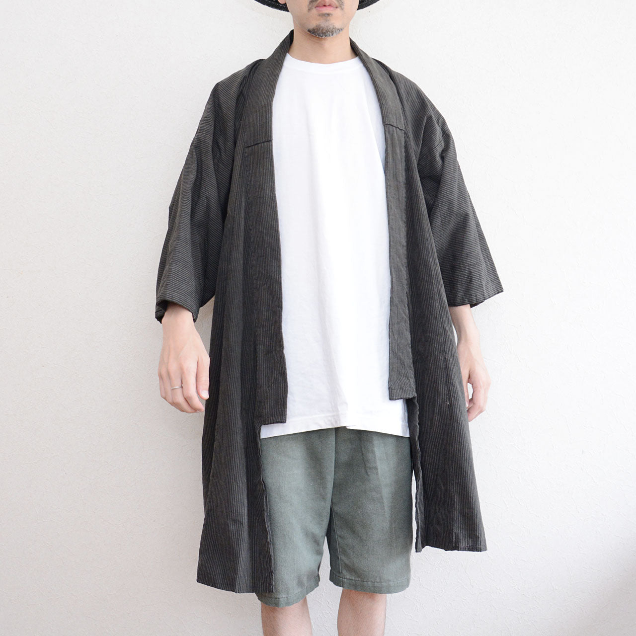 Traditional striped noragi with historical character and unique damage