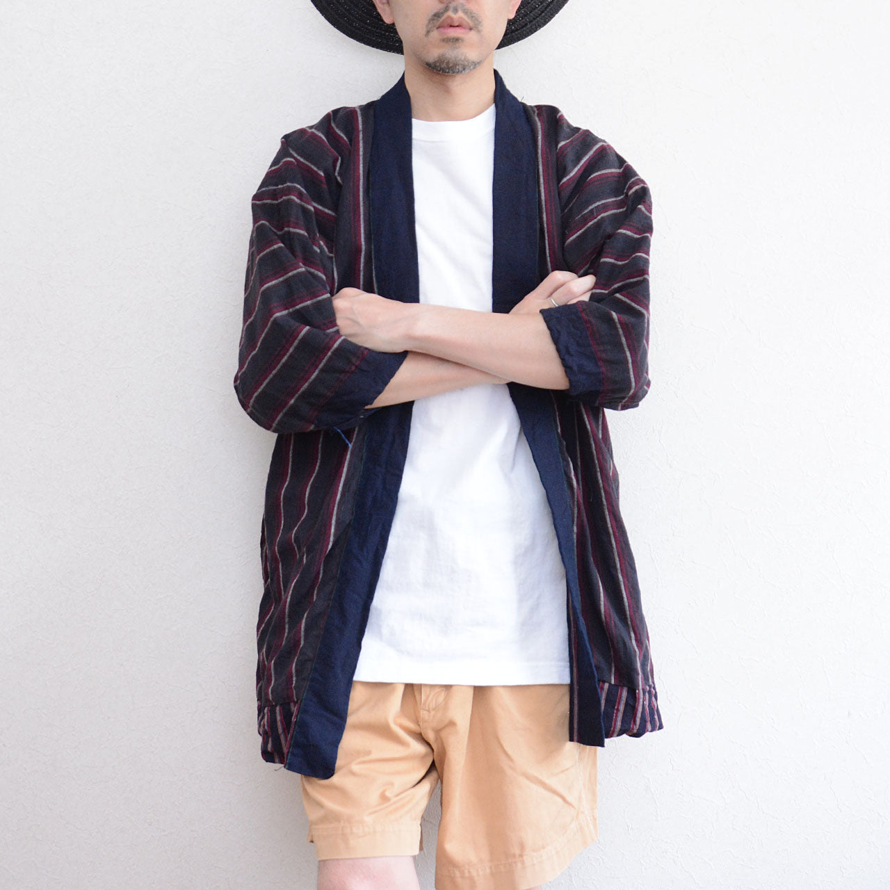 Mid-Showa era Japanese Noragi with double-sided cotton stripes