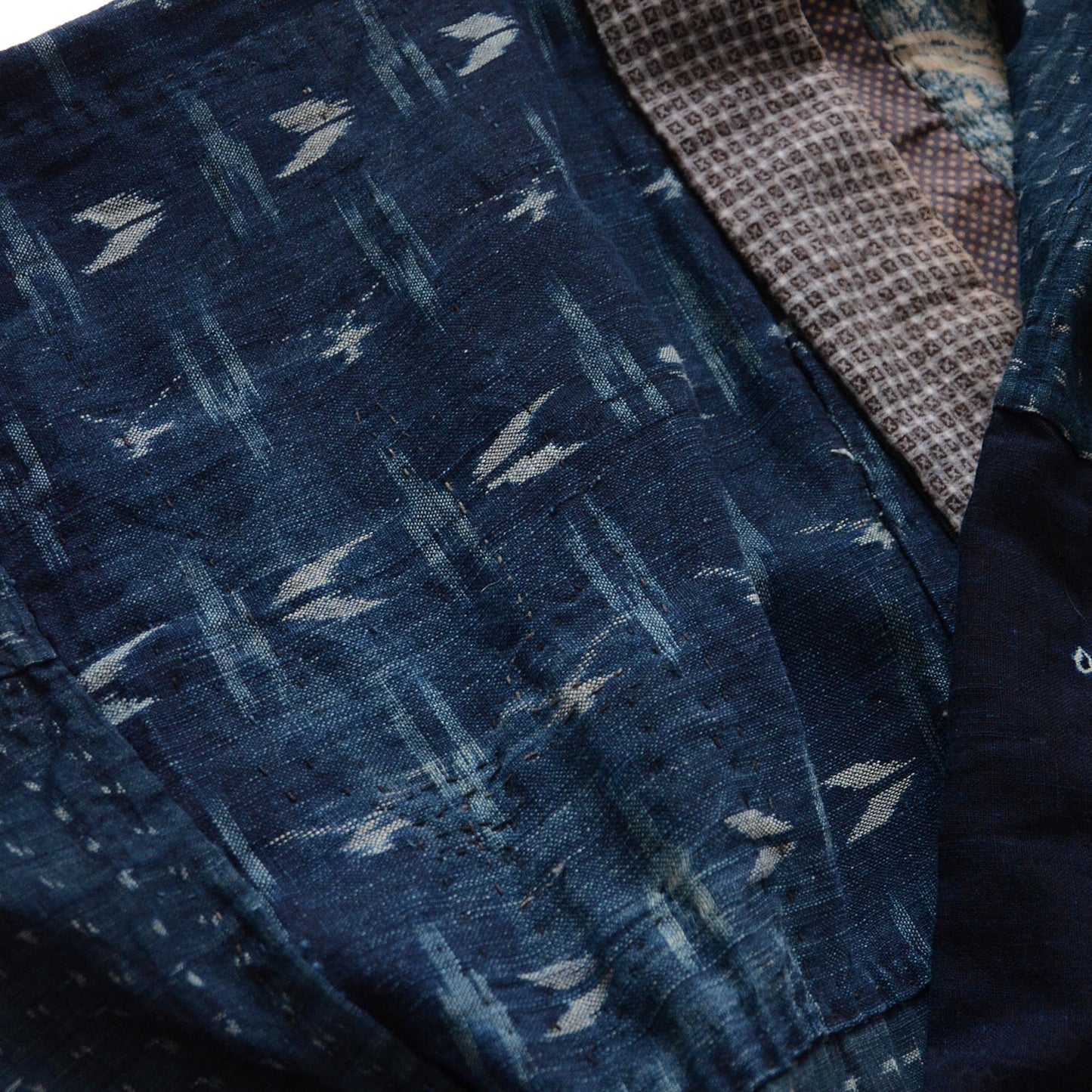 Boro Noragi Jacket Indigo Japanese Fabric Vintage Kimono Cotton Crazy Pattern Kasuri Shibori Dye