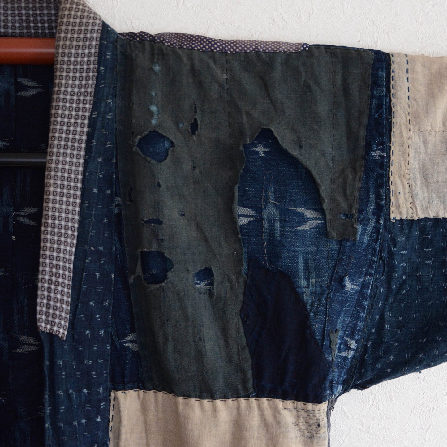 Boro Noragi Jacket Indigo Japanese Fabric Vintage Kimono Cotton Crazy Pattern Kasuri Shibori Dye