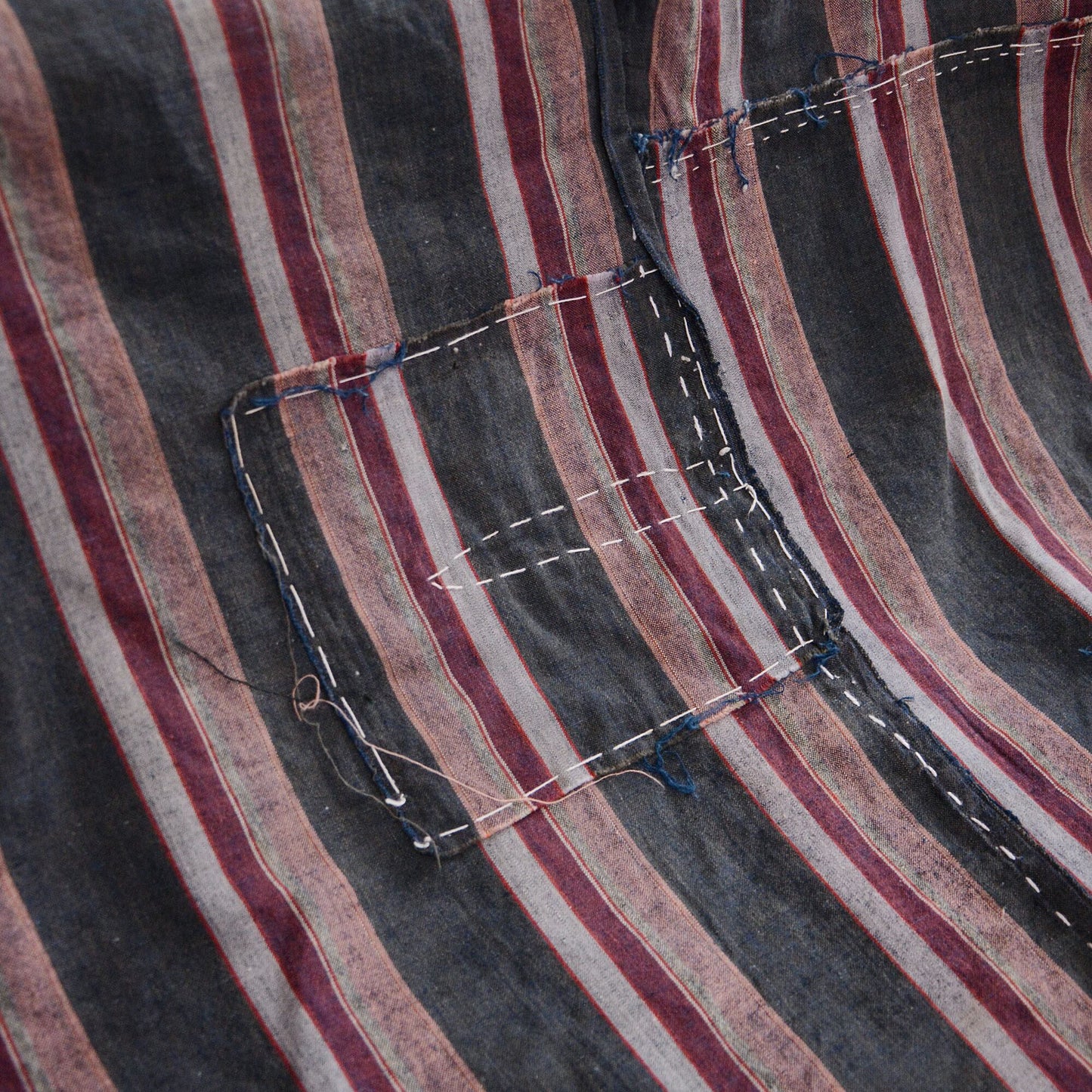 Boro Fabric Japan Vintage Cotton Indigo Stripe Pattern Textile Hand Stitching