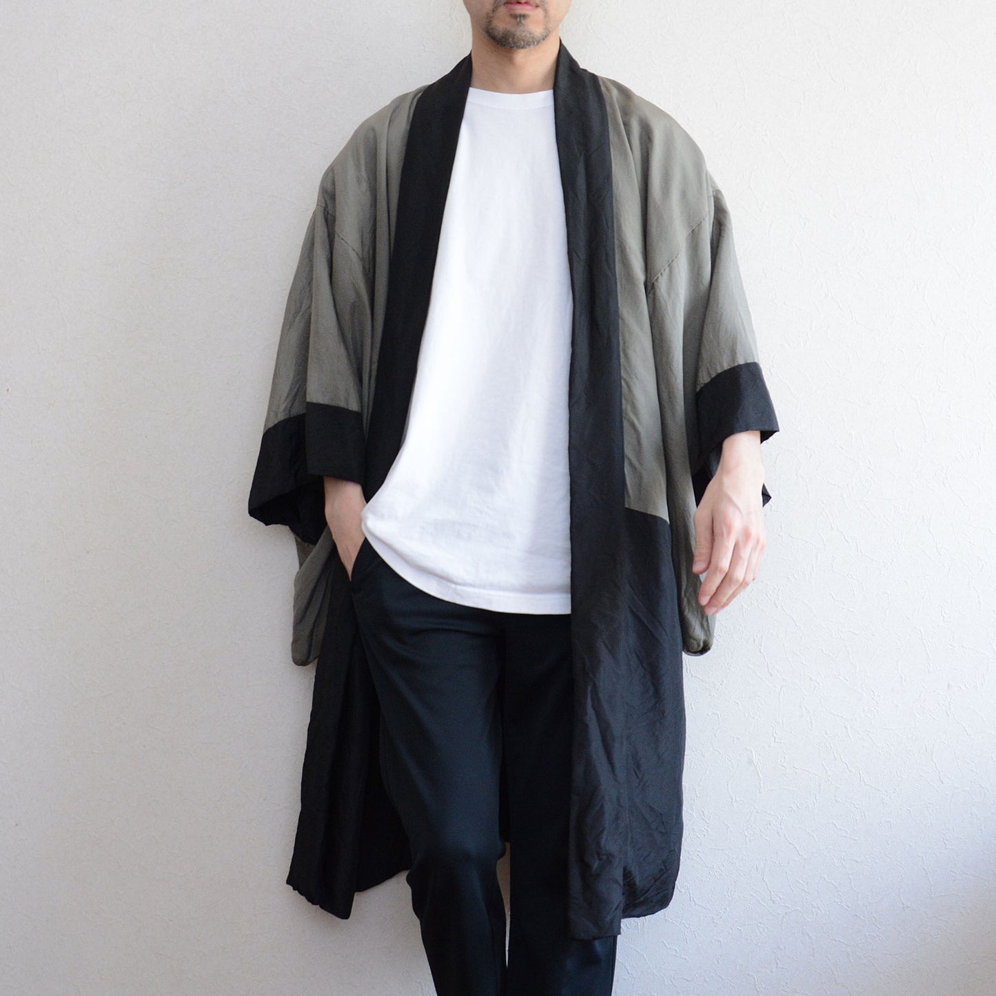Black Haori Jacket Kimono Long Japanese Vintage Montsuki Nihonga Art