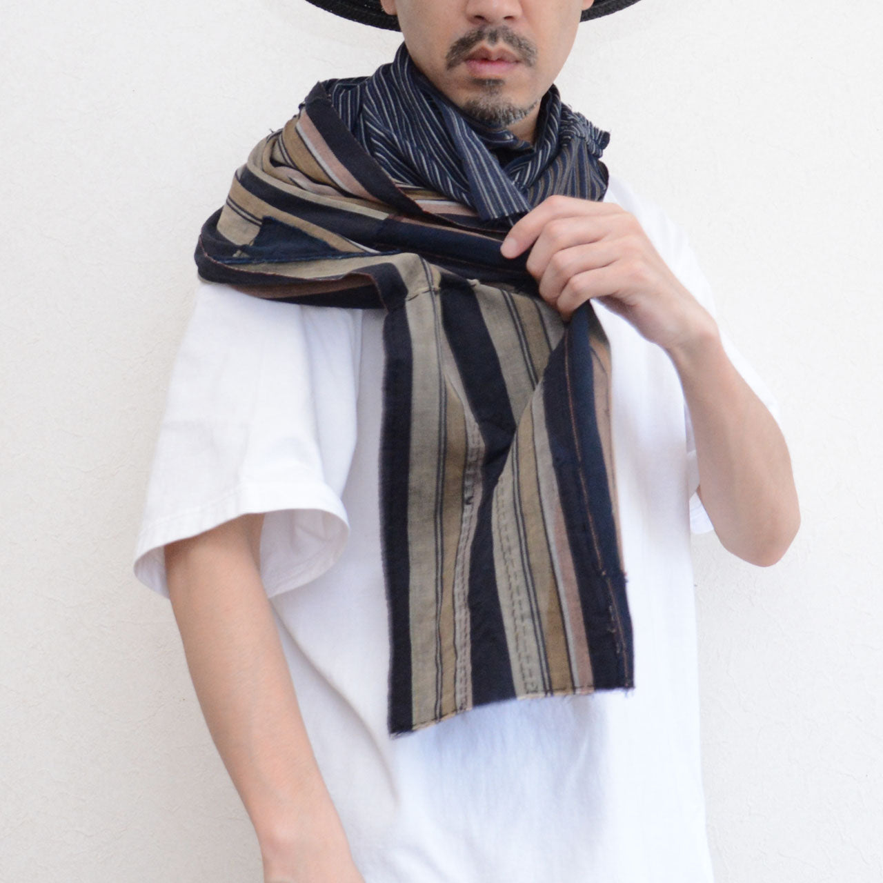Softly faded boro fabric scarf with aged patina