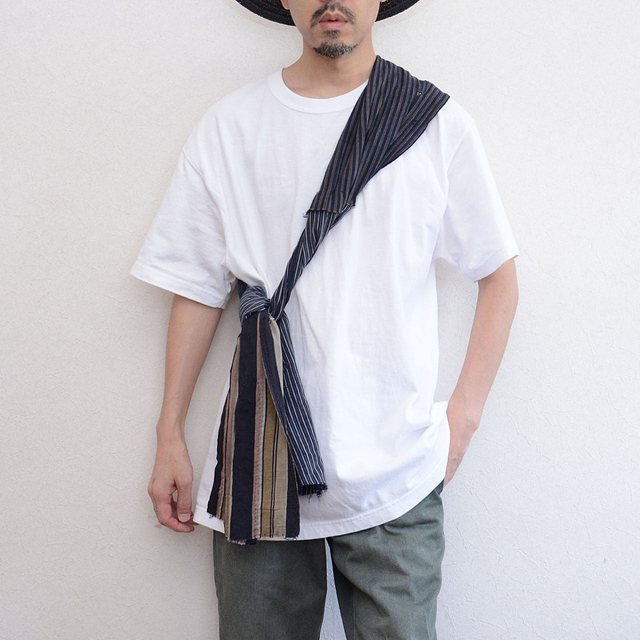 Indigo-dyed Japanese vintage boro stripe scarf