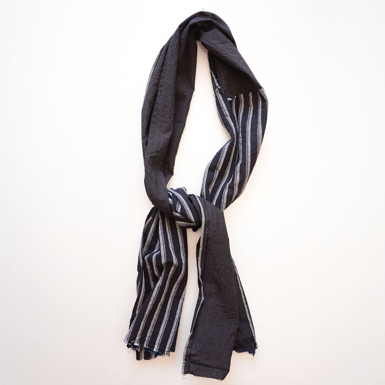 Japanese vintage indigo-dyed cotton stole with hand-stitched patchwork