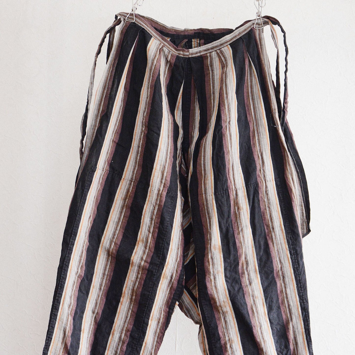 Monpe Pants Noragi Japanese Fabric Vintage Cotton Black Stripe Pattern
