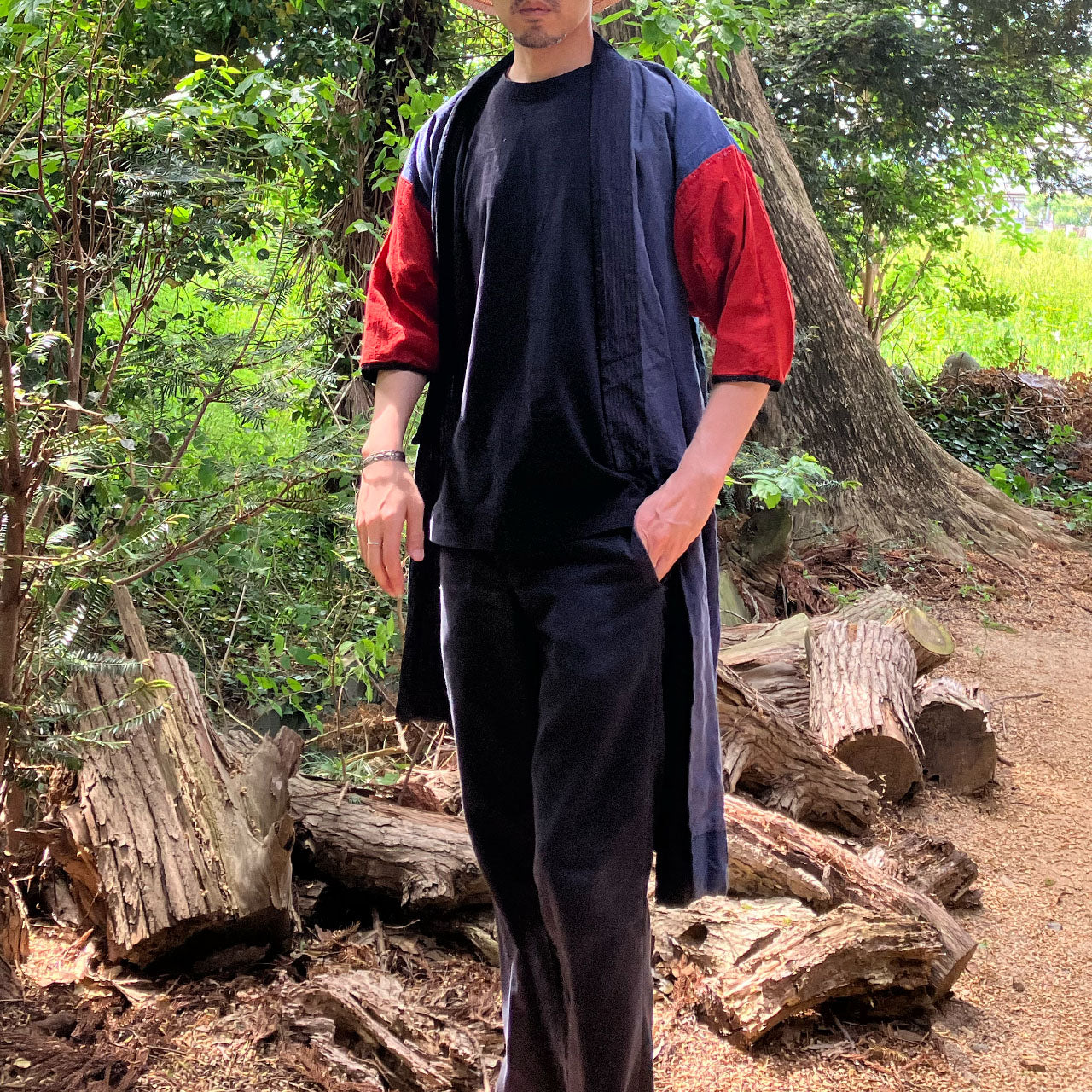 Japanese workwear inspired indigo kimono