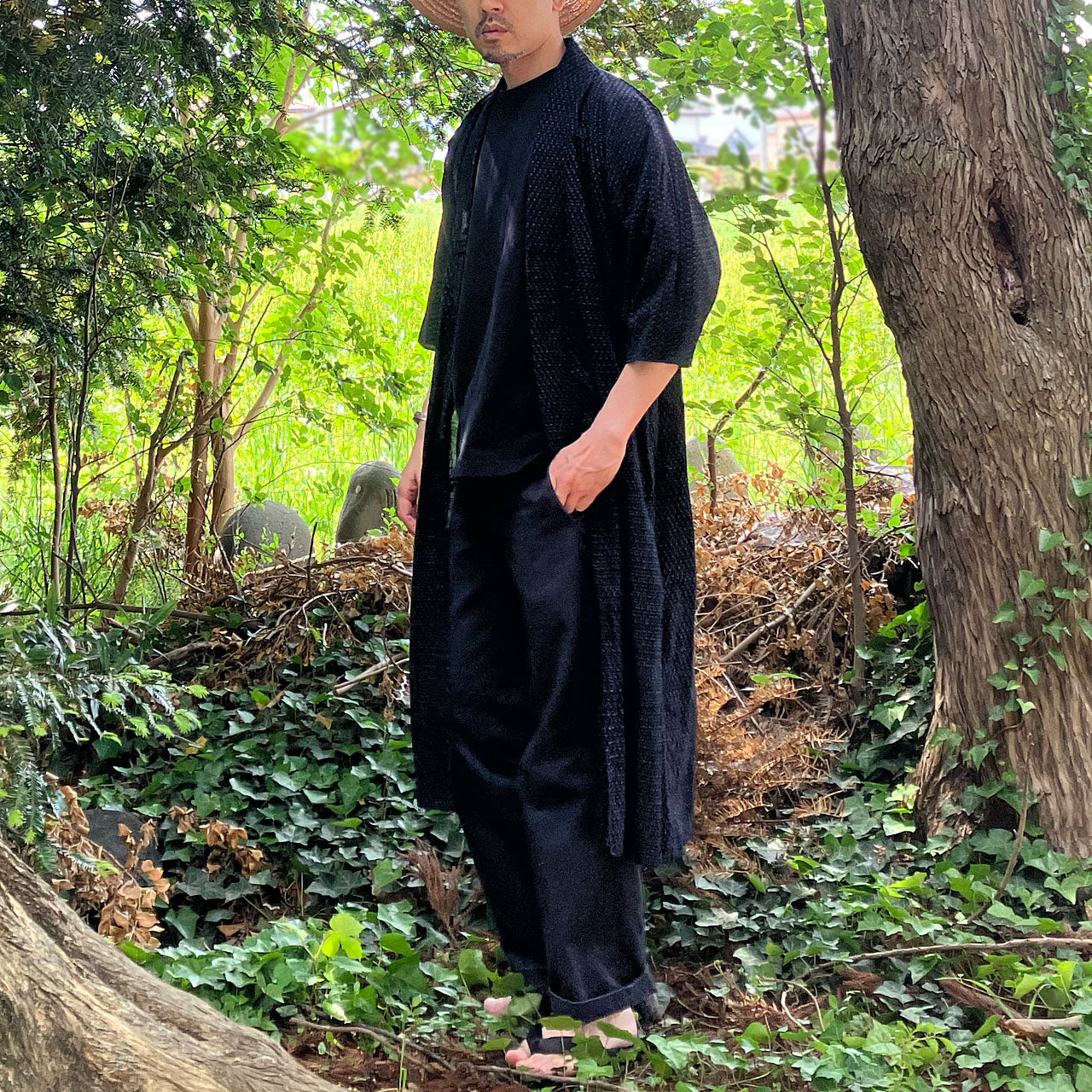Casual vintage kimono with traditional indigo dye