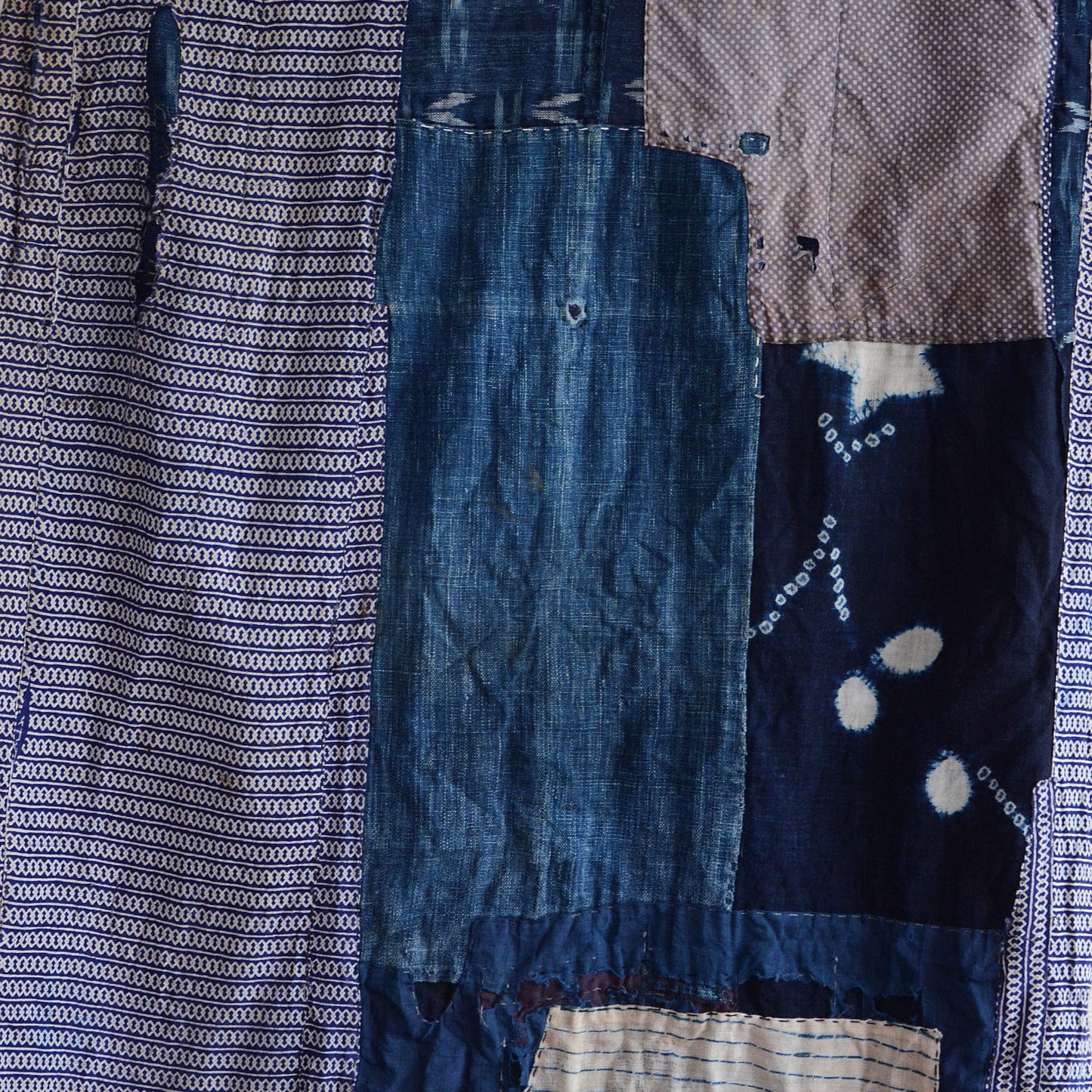 Boro Noragi Jacket Indigo Japanese Fabric Vintage Kimono Cotton Crazy Pattern Kasuri Shibori Dye