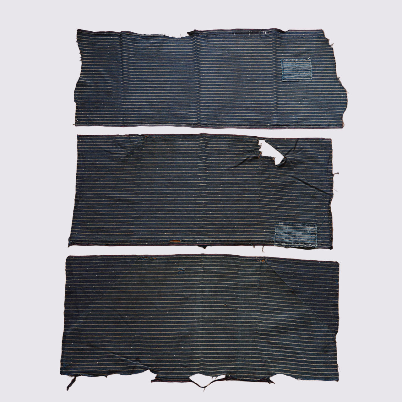 Early Showa era Japan Vintage textile remnants, indigo cotton stripes