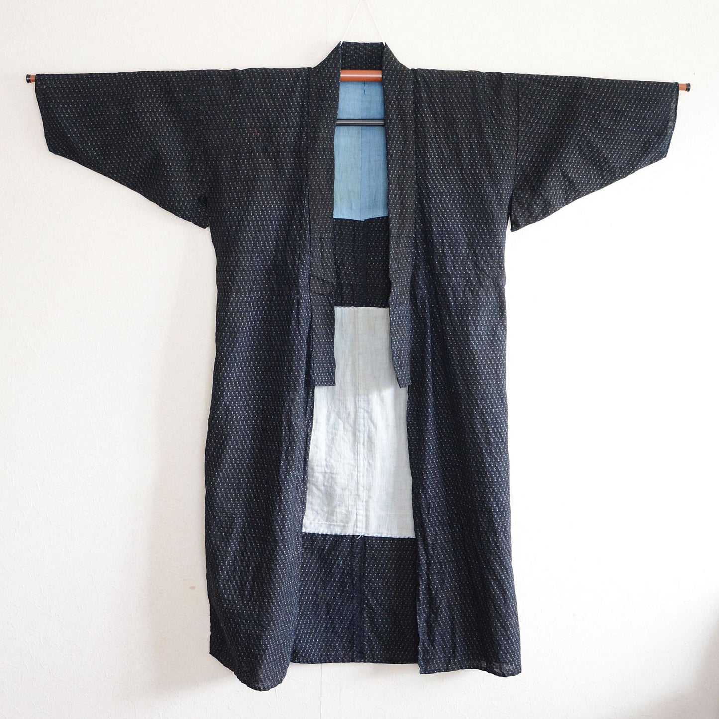 Kasuri Fabric Indigo Kimono Robe Long Cotton Japan Vintage