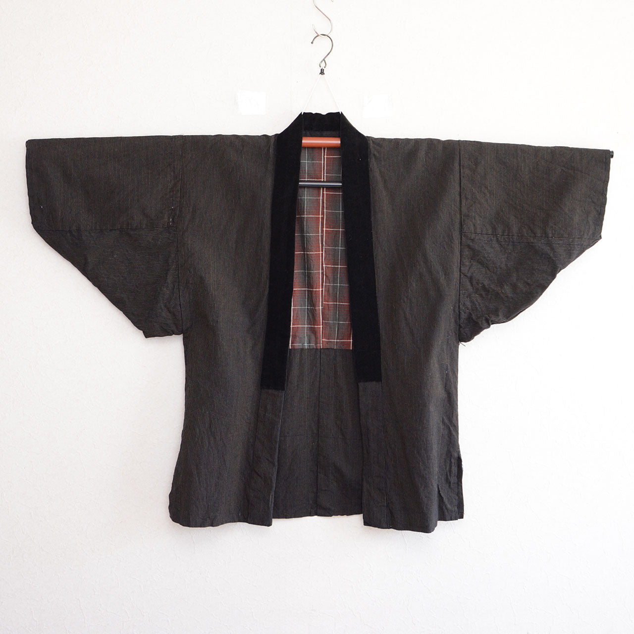 mid-20th century japanese cotton kimono with velour collar