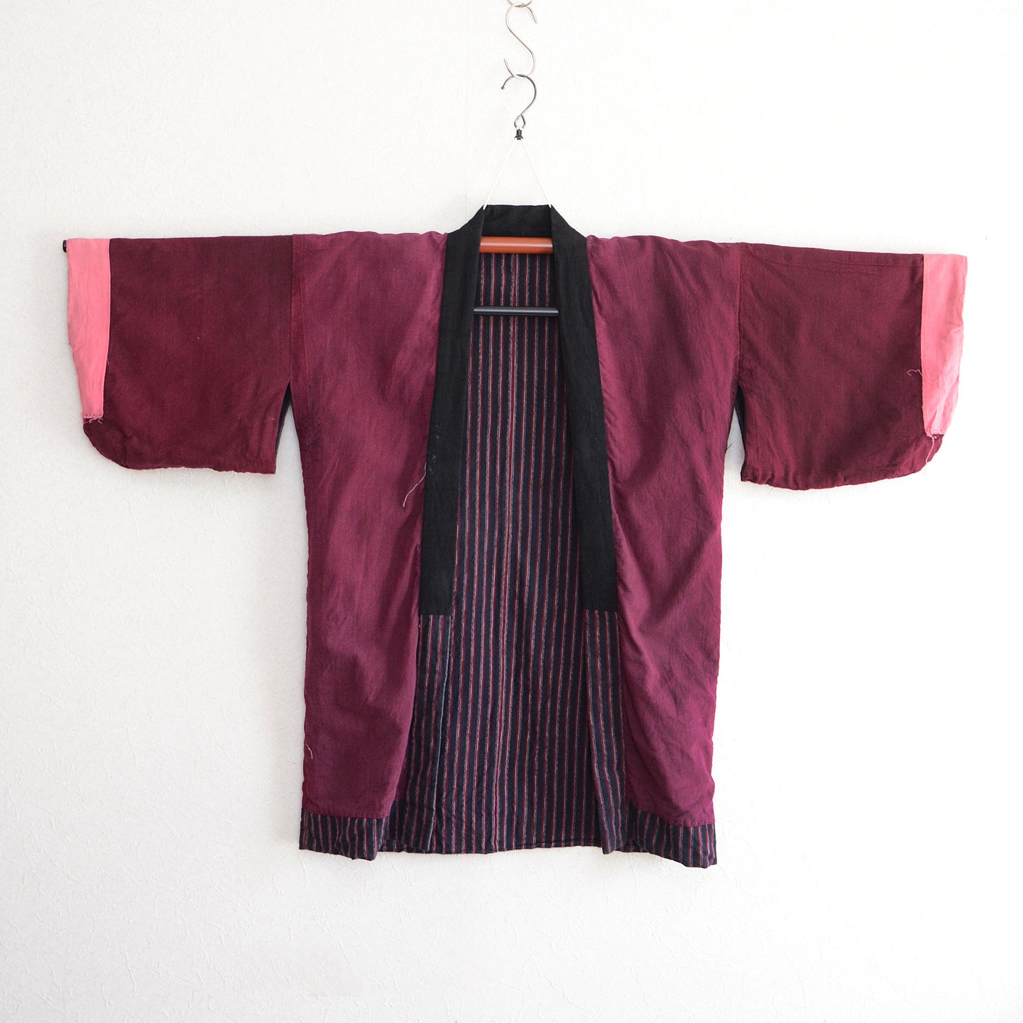 Noragi Antique Kimono Jacket Japanese Fabric Cotton Vintage Shima Stripe Pattern Sashiko