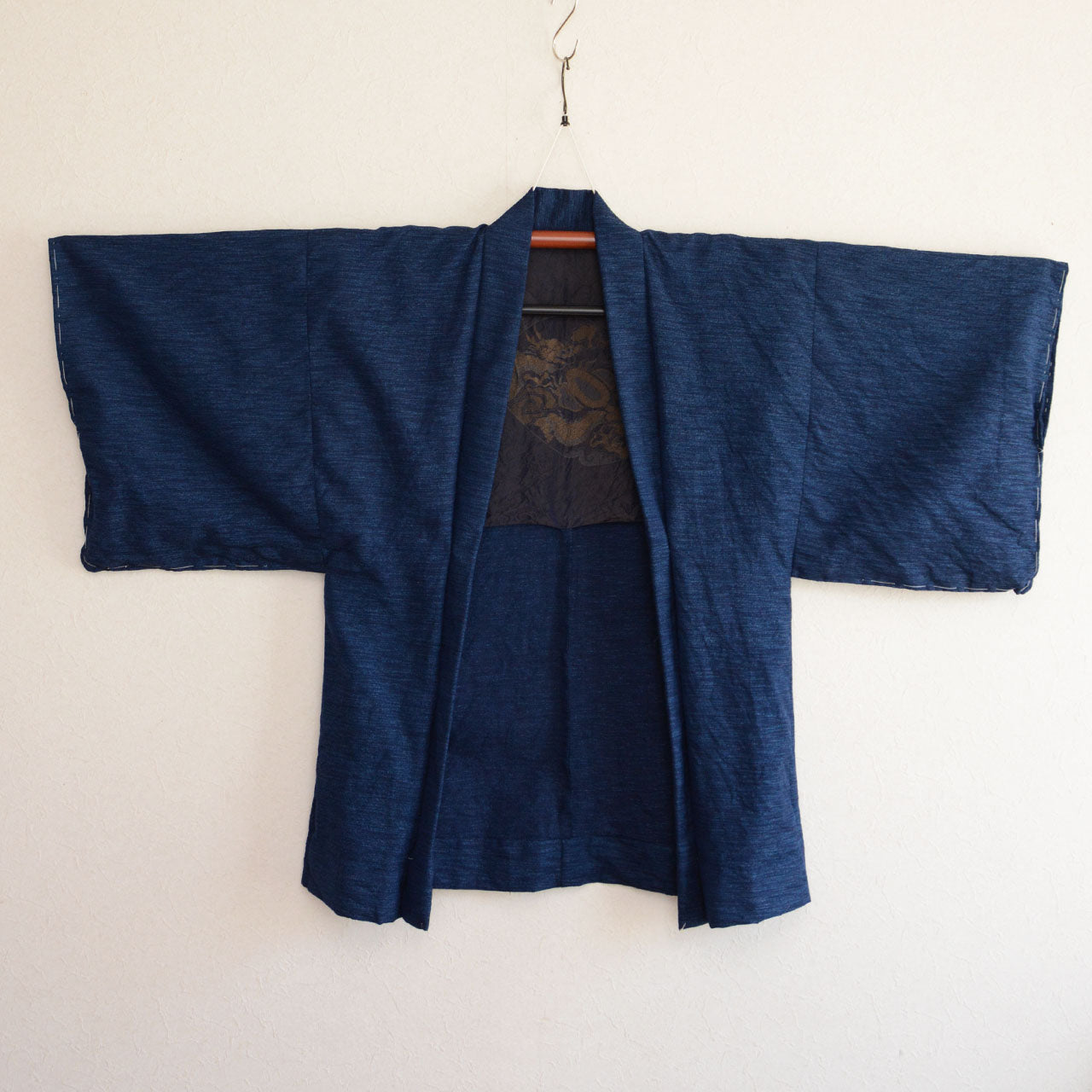 Blue mix vintage haori jacket from Japan with symbolic dragon embroidery