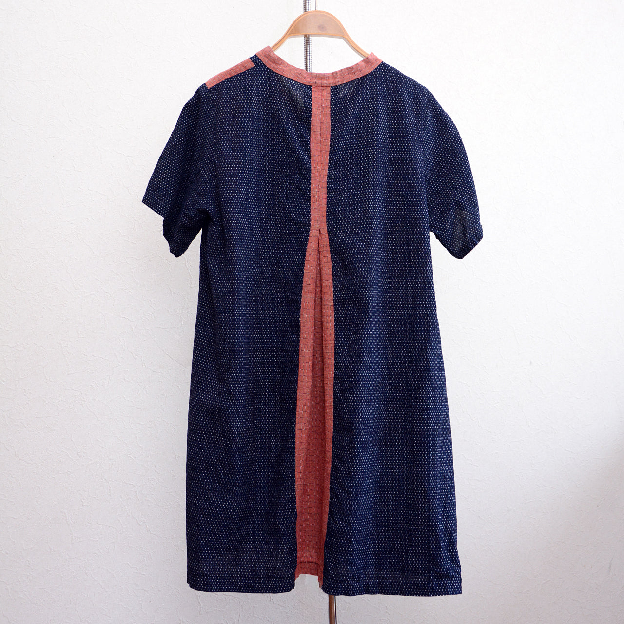 Sustainable fashion tunic dress made from antique Japanese indigo kasuri cotton fabric