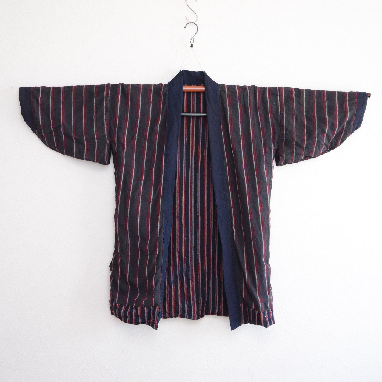 Indigo-dyed collar Japanese workwear jacket with boro repairs
