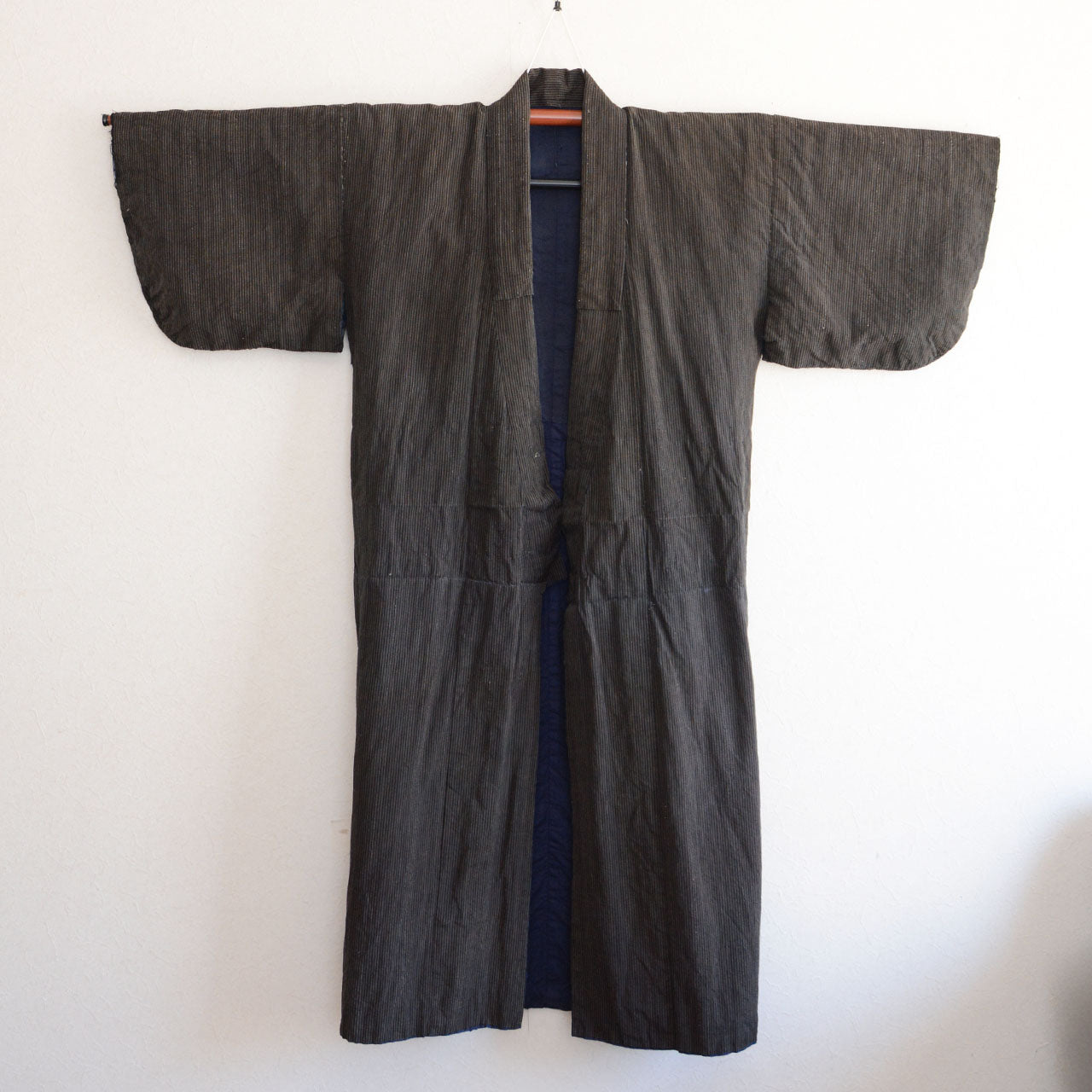 Traditional Japanese Long Robe in Indigo-Dyed Cotton