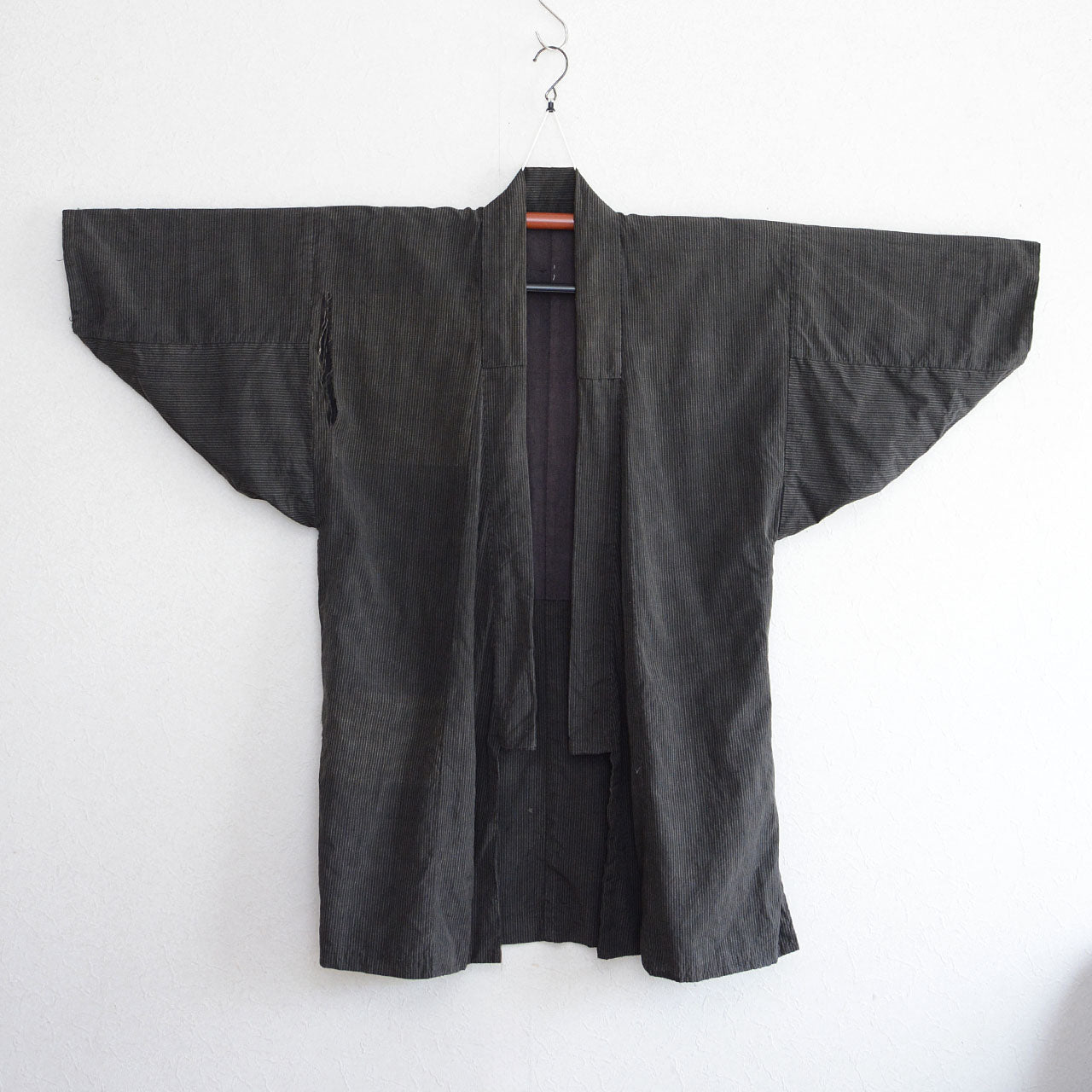 Early to mid Showa era workwear noragi in faded indigo stripes