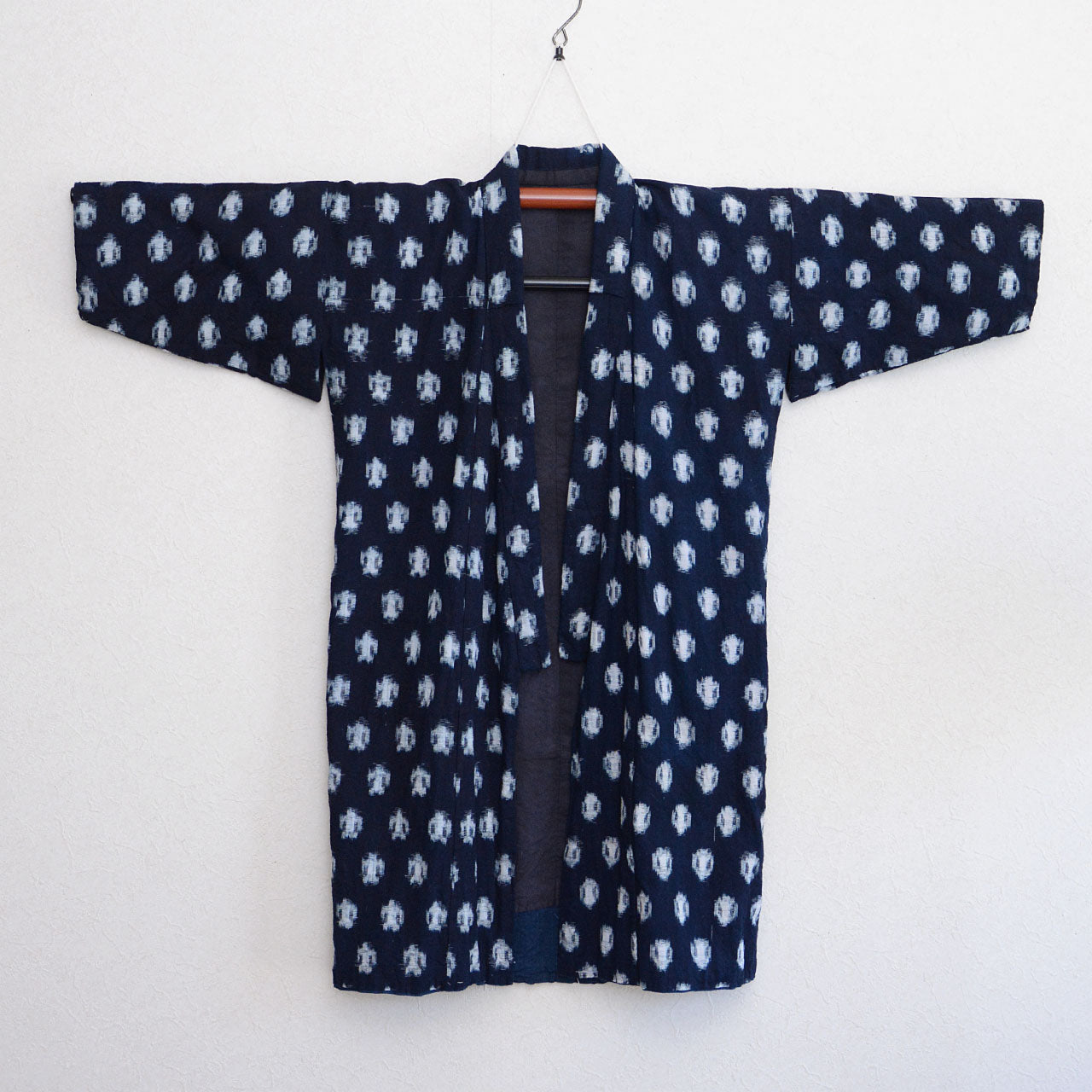 Traditional kasuri pattern indigo-dyed cotton kimono fabric